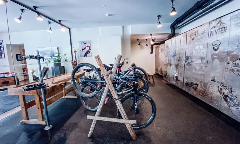 Bicycles in a modern shop with wooden displays