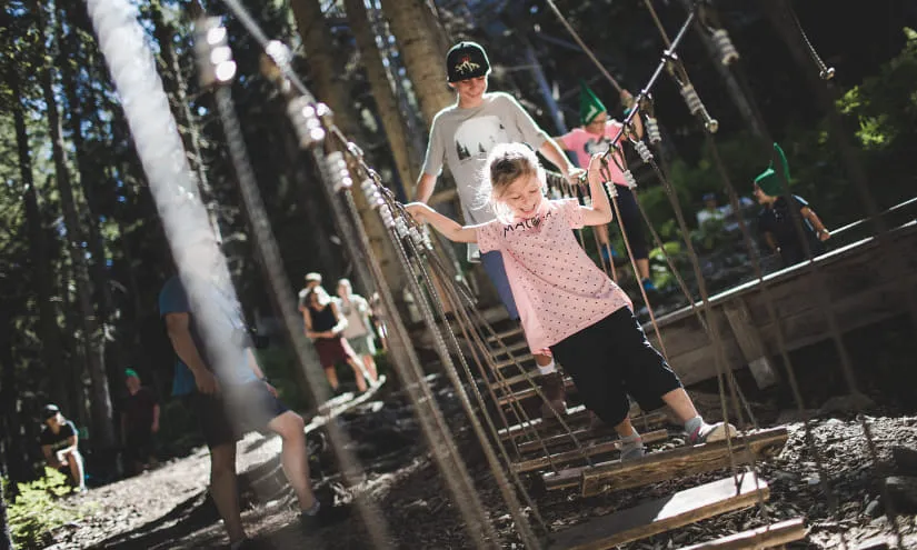 Children on the Tree Top Path with rope bridge